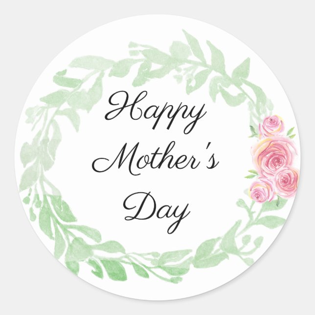 Pretty Floral Happy Mother's Day Classic Round Sticker (Front)