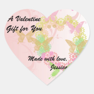 Pretty Floral Heart and Butterflies Sticker
