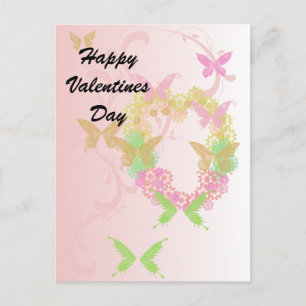 Pretty Floral Heart and Butterflies Valentine Holiday Postcard