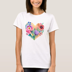 Pretty Floral Heart Colourful AI ART T-Shirt