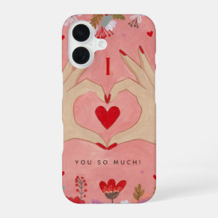 Pretty Floral Heart Pink Valentine iPhone 16 Case