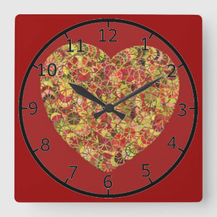 Pretty Floral Heart Square Wall Clock