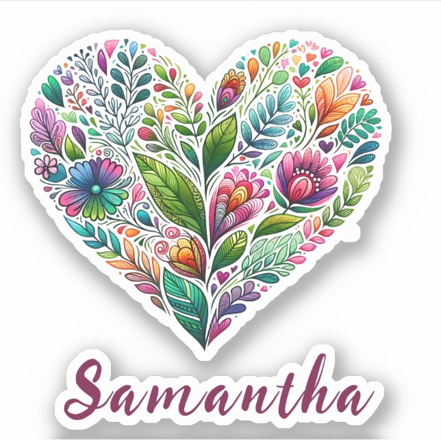 Pretty Floral Heart With Name Vinyl (Front)