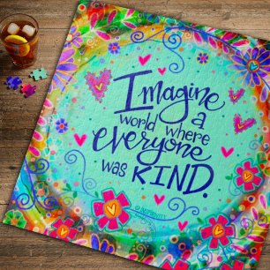 Pretty Floral Hearts Fun Kindness Quote Trendy Jigsaw Puzzle