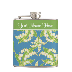 Pretty Floral Hip Flask: Lilies of the Valley Blue Flask
