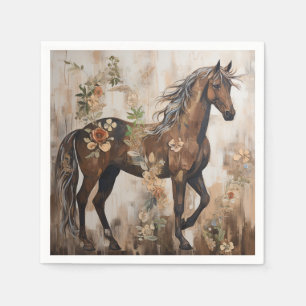 Pretty Floral Horse Painting Napkin