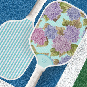 Pretty Floral Hydrangea Teal Pickleball Paddle