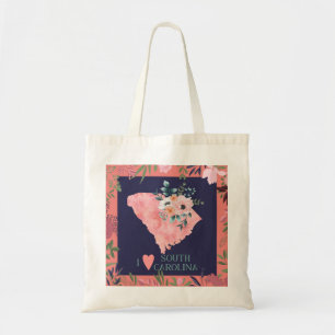 Pretty Floral I Love South Carolina State Map Tote Bag