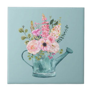 Pretty floral illustration Elegant attractive blue Ceramic Tile