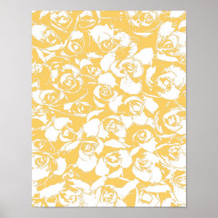 Pretty Floral Illustration Pattern in Yellow Poster
