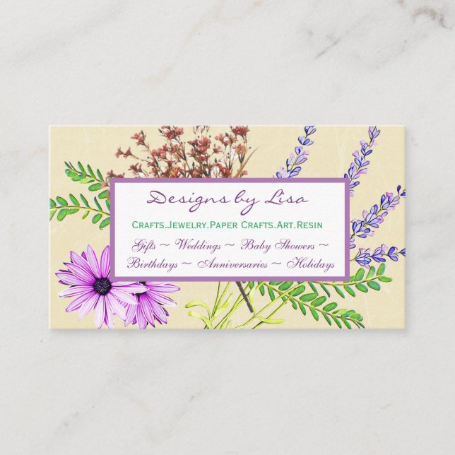 Pretty Floral Lavender and Daisies Crafting Business Card (Front)