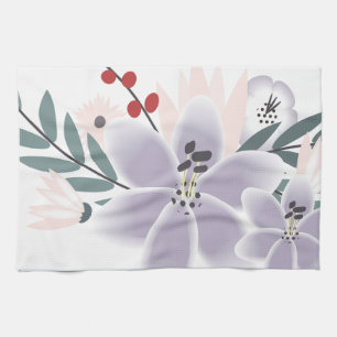 Pretty Floral Lilac Lilies Tea Towel
