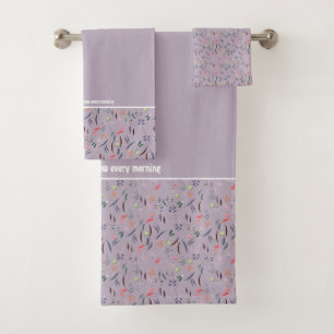 Pretty Floral LILAC MAUVE Customisable Scripture Bath Towel Set