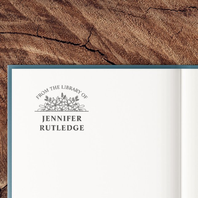 Pretty Floral Line Art Curved Text Book Plate Self-inking Stamp (Creator Uploaded)