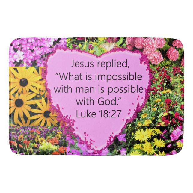PRETTY FLORAL LUKE 18:27 SCRIPTURE BATH MAT (Front)