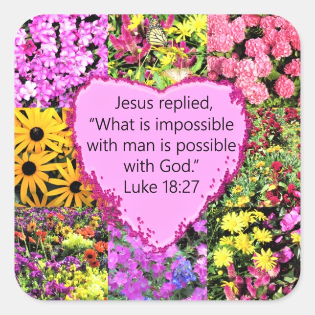 PRETTY FLORAL LUKE 18:27 SCRIPTURE SQUARE STICKER (Front)