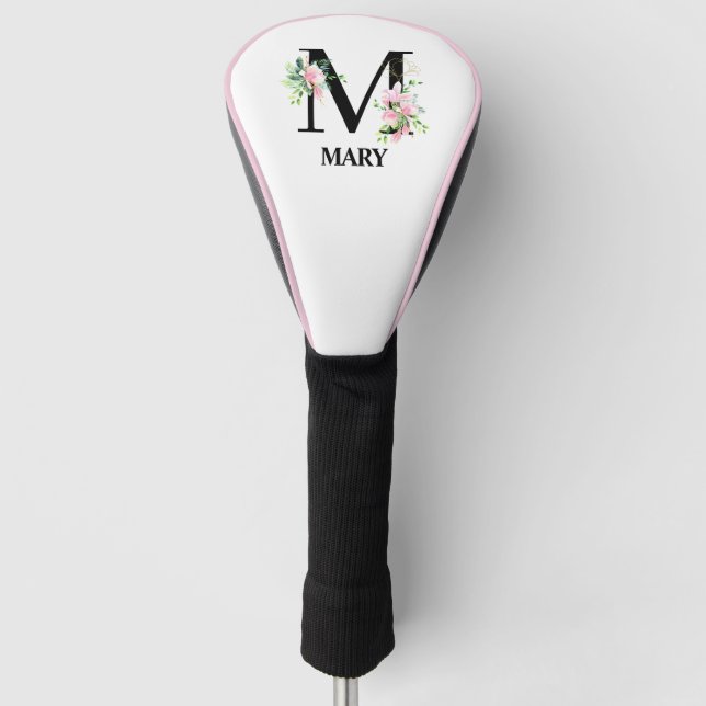 Pretty Floral M Monogrammed Initial Golf Head Cover (Front)