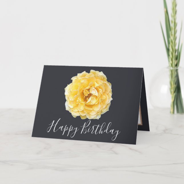 Pretty Floral Modern Rose Flower Grey Birthday Card (Front)