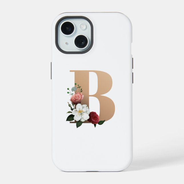 Pretty Floral Monogram B,  iPhone 15 Case (Back)