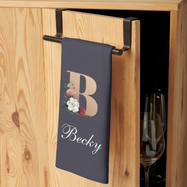 Pretty Floral Monogram B TEMPLATE Tea Towel (Thirds Fold)