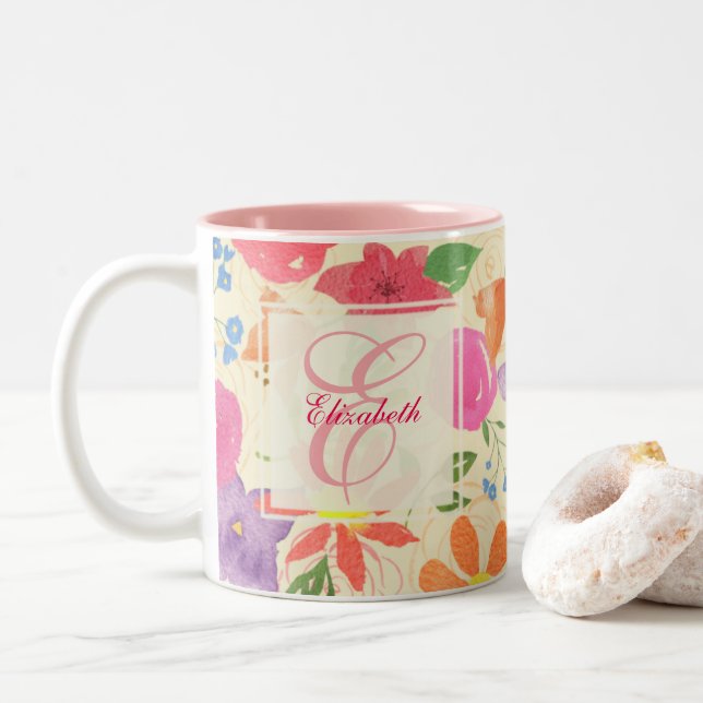 Pretty Floral Monogram Mug (With Donut)