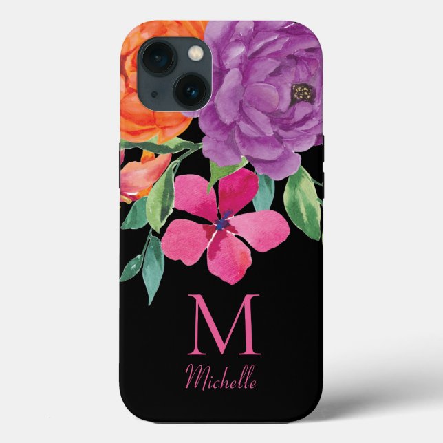 Pretty Floral Monogram Name  Case-Mate iPhone Case (Back)