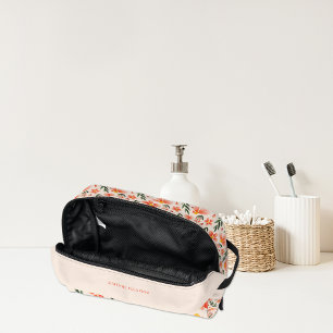 Pretty Floral Monogram Pink & Peach Dopp Kit