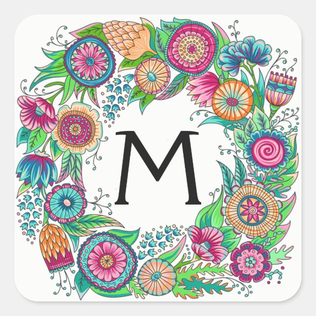 Pretty Floral Monogram Sticker (Front)