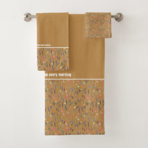 Pretty Floral MUSTARD GOLD Customisable Scripture Bath Towel Set
