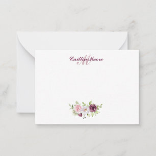 Pretty Floral Name And Initial Monogram  Card