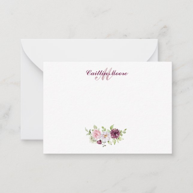 Pretty Floral Name And Initial Monogram  Card (Front)