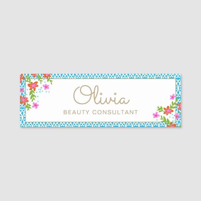 Pretty Floral Name Tag (Front)