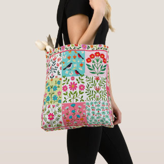 Pretty Floral Nature Patchwork Tote Bag. Bag