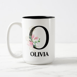 Pretty Floral O alphabet  Two-Tone Coffee Mug