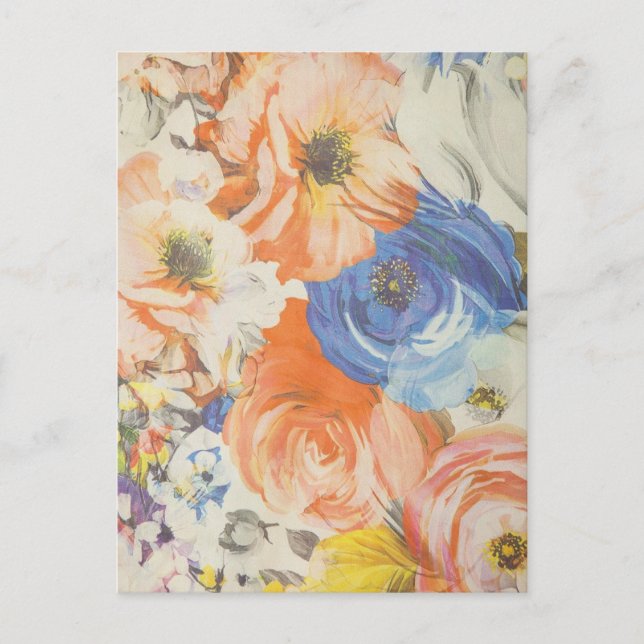 Pretty Floral Orange and Blue Postcard (Front)