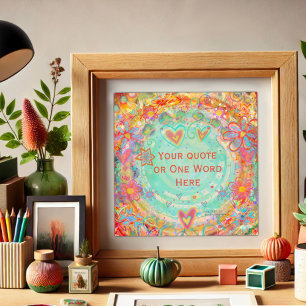 Pretty Floral Orange Aqua Custom Name Quote Poster