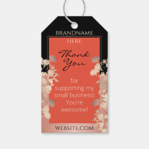 Pretty Floral Orange Red and Rose Gold Custom Text Gift Tags
