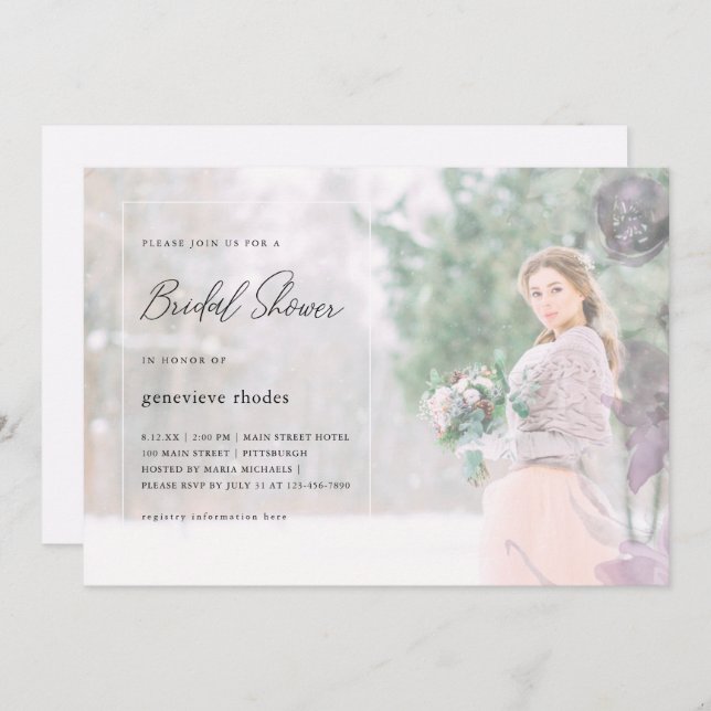 Pretty Floral Overlay Bridal Shower Photo Invitation (Front/Back)