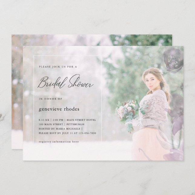 Pretty Floral Overlay Bridal Shower Photo Invitation (Front/Back)