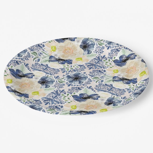 Pretty Floral Paper Plate (Angled)