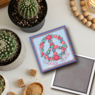 Pretty Floral Pastel Choose Peace Inspirivity Magnet