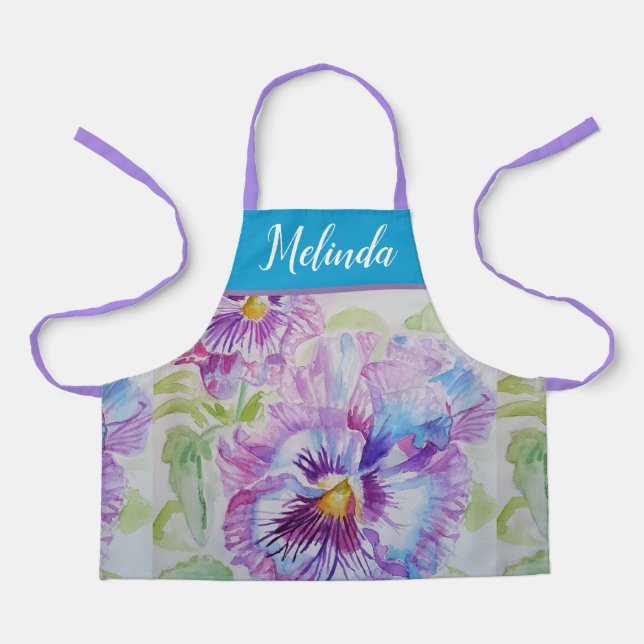 Pretty Floral Pastel Pansy Purple Cute Girls Apron (Front)