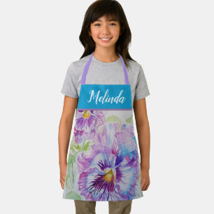 Pretty Floral Pastel Pansy Purple Cute Girls Apron