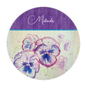 Pretty Floral Pastel Pansy Purple Watercolor Apron Cutting Board