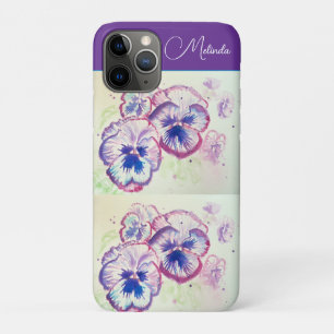 Pretty Floral Pastel Pansy Purple Watercolor Towel iPhone 11 Pro Case