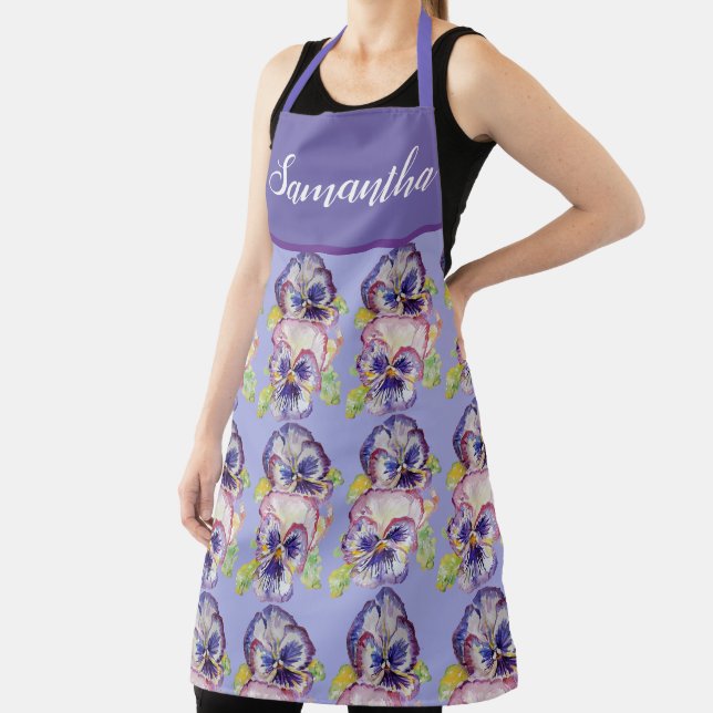 Pretty Floral Pastel Pansy Purple Womans Art Apron (Insitu)