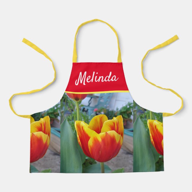 Pretty Floral Pastel Tulip Pink Bee Womans Apron (Front)