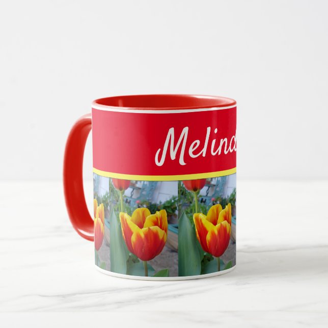 Pretty Floral Pastel Tulip Pink Bee Womans Mug (Front Left)