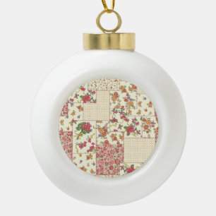 Pretty Floral Patchwork Seamless Design Ceramic Ball Christmas Ornament