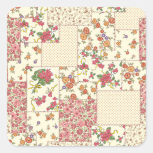 Pretty Floral Patchwork Seamless Design Square Sticker